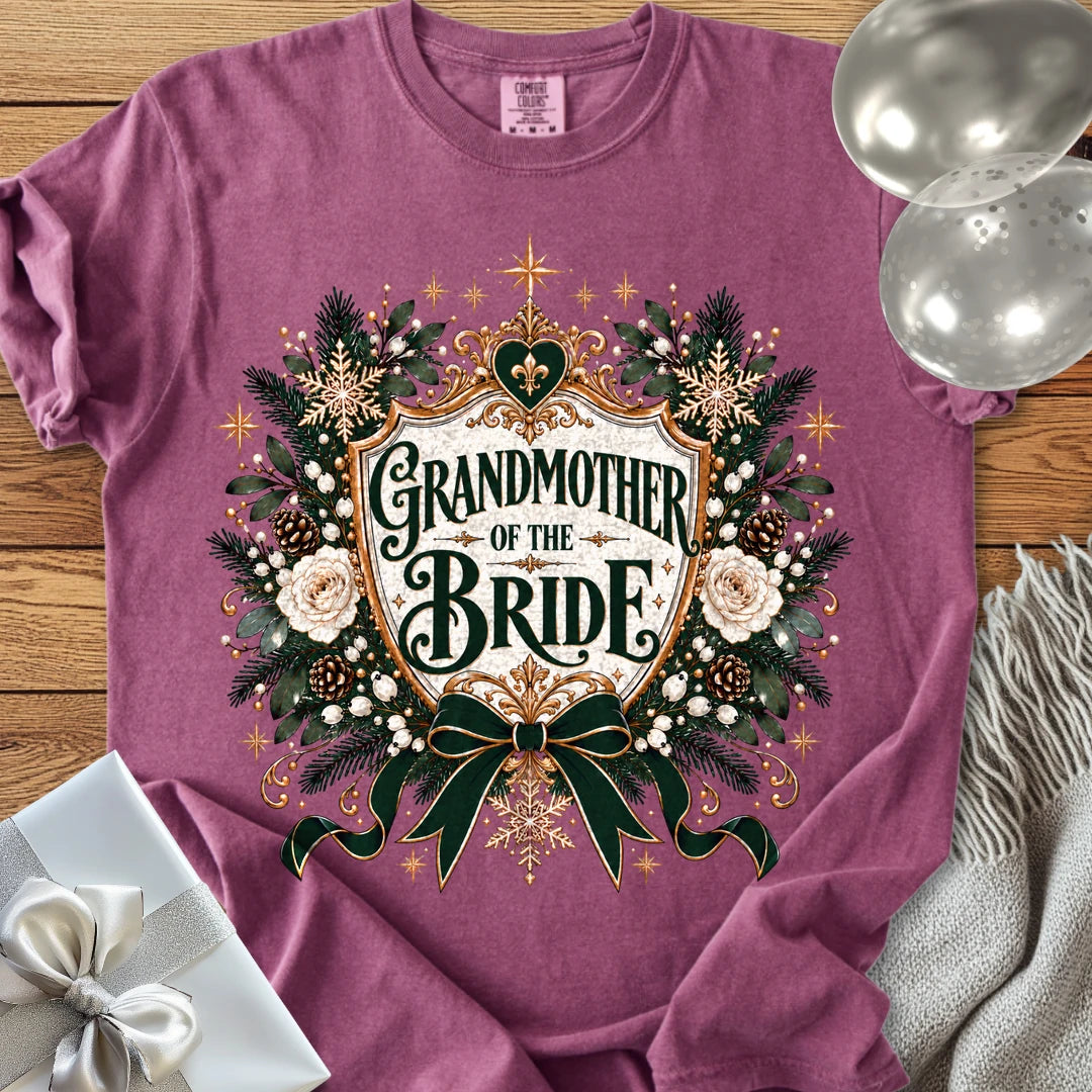 Grandmother of the Bride - Premium Winter Heirloom Wedding T-Shirt - Berry