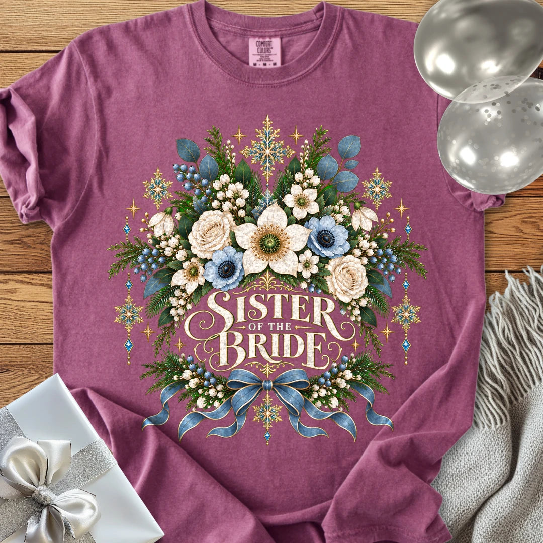 Sister of the Bride - Premium Winter Botanical Wedding T-Shirt - Berry