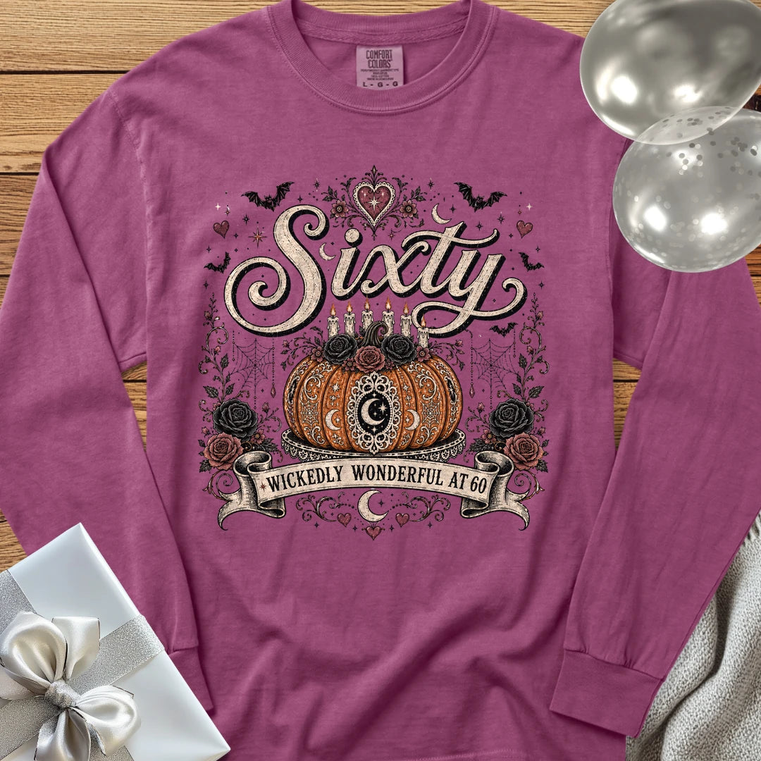 Sixty, Wickedly Wonderful at 60 - Premium Halloween 60th Birthday Long Sleeve T-Shirt - Berry
