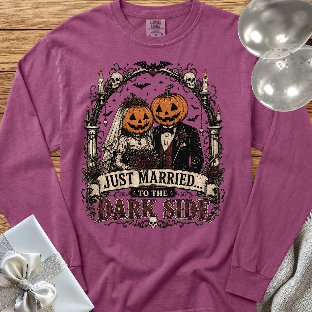 Just Married to the Dark Side - Premium Halloween Wedding Long Sleeve T-Shirt - Berry