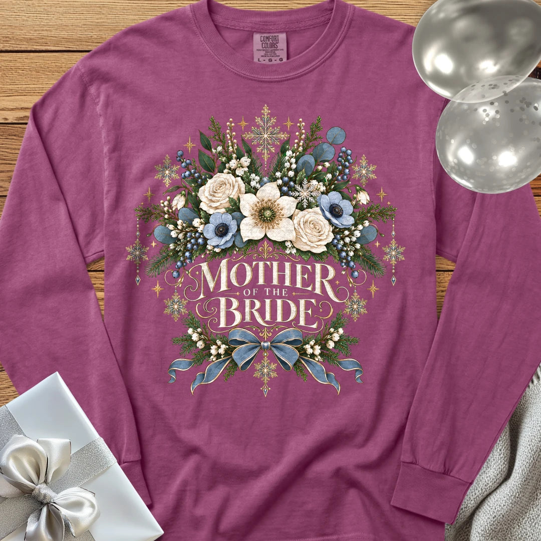 Mother of the Bride - Premium Winter Botanical Wedding Long Sleeve T-Shirt - Berry