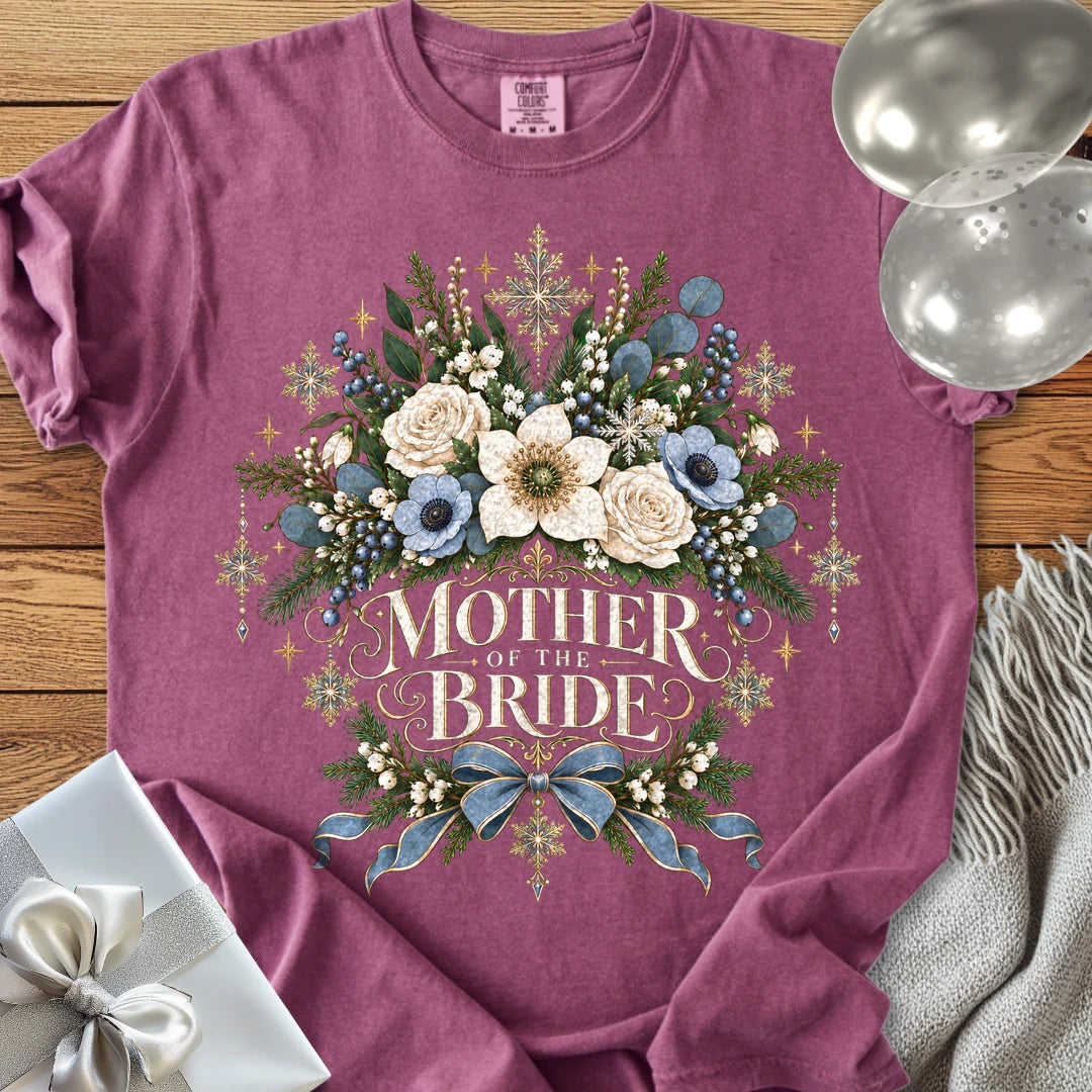 Mother of the Bride - Premium Winter Botanical Wedding T-Shirt - Berry