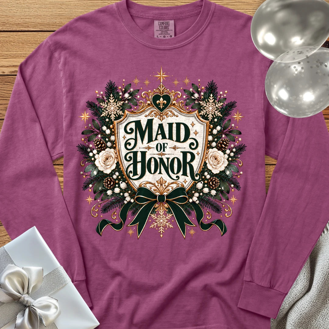 Maid of Honor - Premium Winter Heirloom Wedding Long Sleeve T-Shirt - Berry