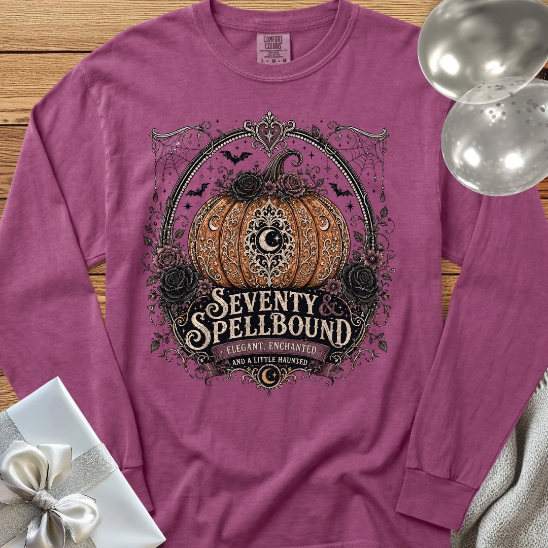 Seventy & Spellbound - Premium Halloween 70th Birthday Long Sleeve T-Shirt - Berry