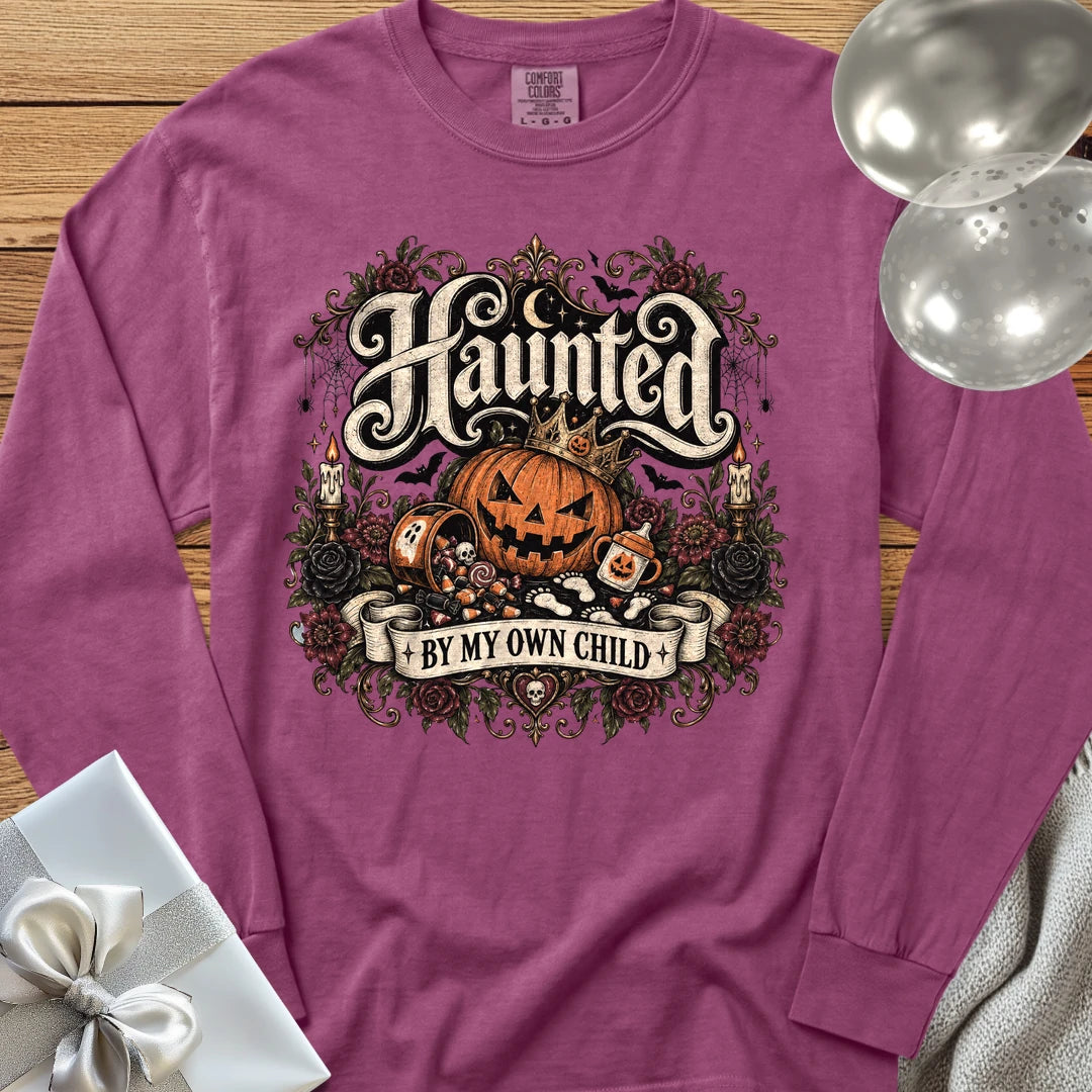 Haunted By My Own Child - Premium Halloween Parenting Long Sleeve T-Shirt - Berry