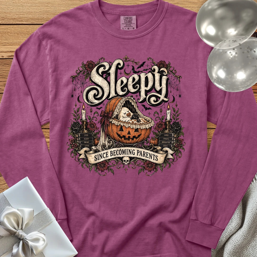 Sleepy Since Becoming Parents - Premium Parenting Halloween Long Sleeve T-Shirt - Berry