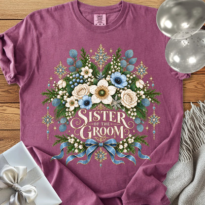Sister of the Groom - Premium Winter Botanical Wedding T-Shirt - Berry