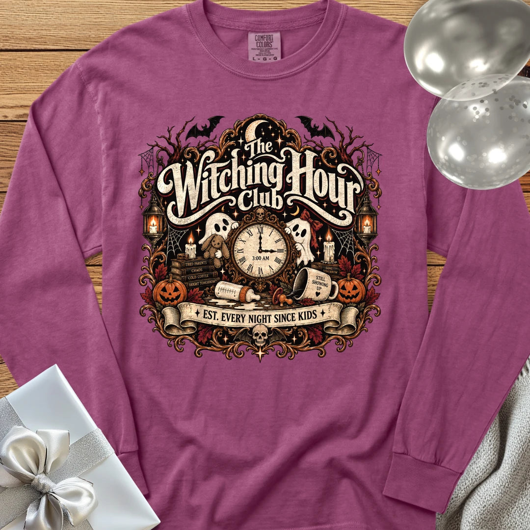 Witching Hour Club, Est. Every Night Since Kids - Premium Halloween Parenting Long Sleeve T-Shirt - Berry