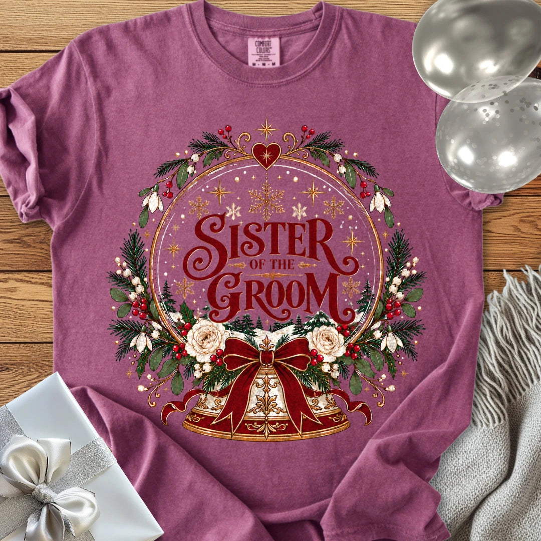 Sister of the Groom - Premium Snowglobe Wedding T-Shirt - Berry