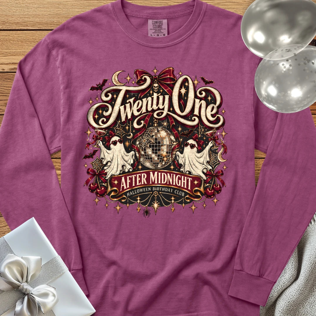 Twenty One After Midnight, Halloween Birthday Club - Premium Halloween 21st Birthday Long Sleeve T-Shirt - Berry