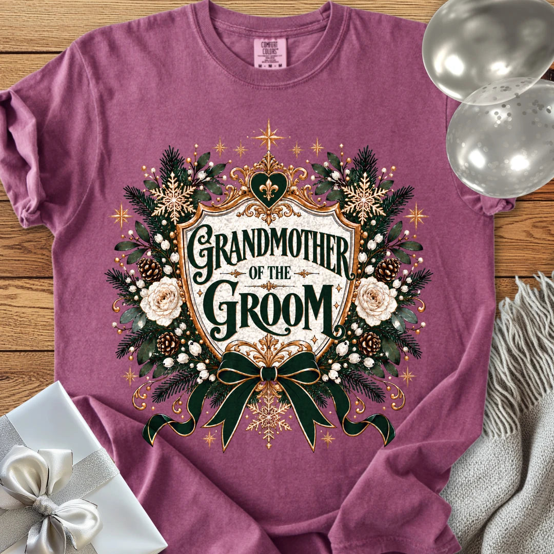 Grandmother of the Groom - Premium Winter Heirloom Wedding T-Shirt - Berry