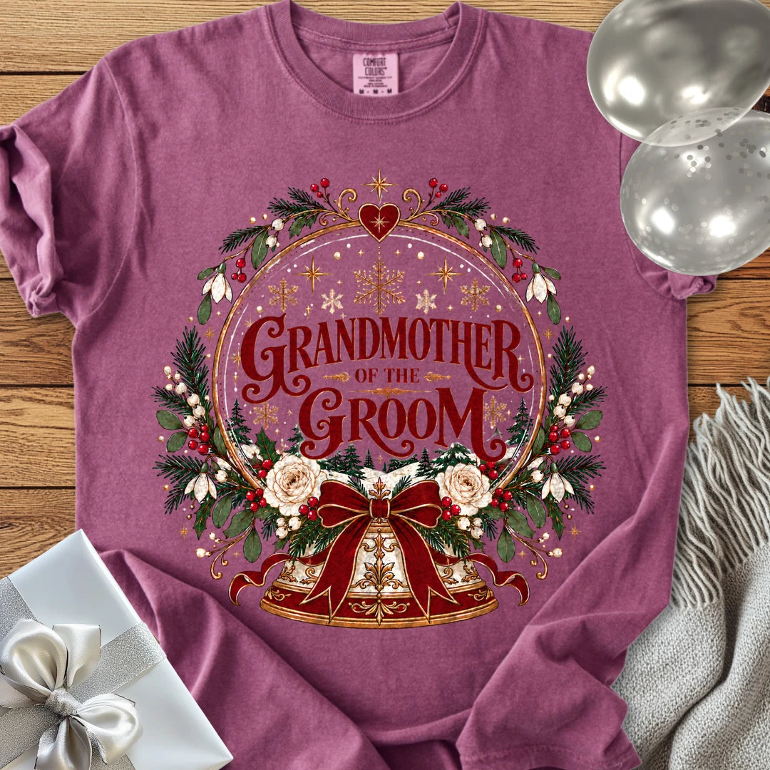 Grandmother of the Groom - Premium Snowglobe Wedding T-Shirt - Berry