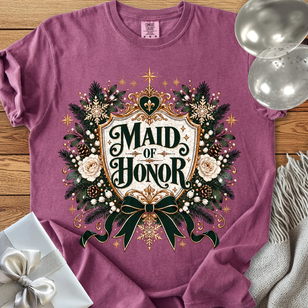 Maid of Honor - Premium Winter Heirloom Wedding T-Shirt - Berry