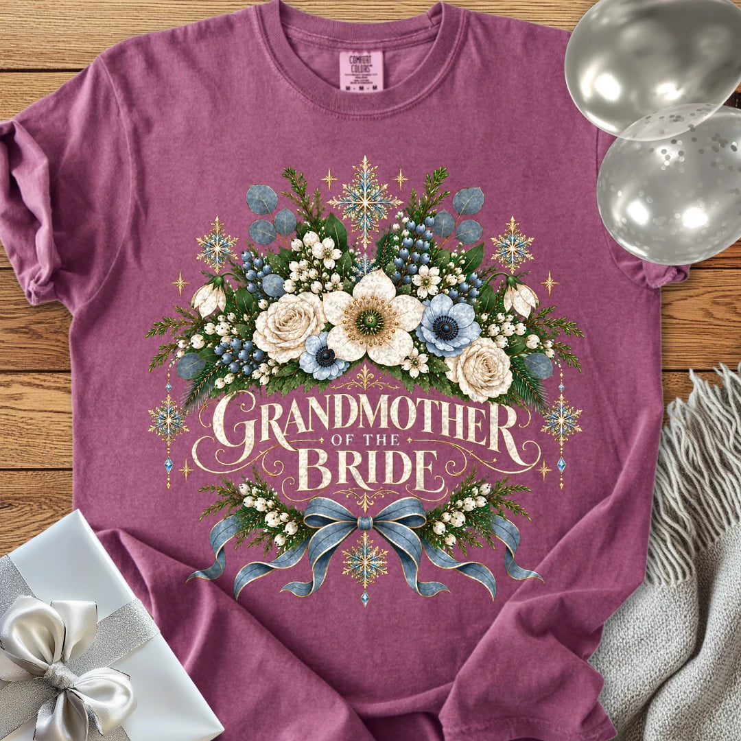 Grandmother of the Bride - Premium Winter Botanical Wedding T-Shirt - Berry