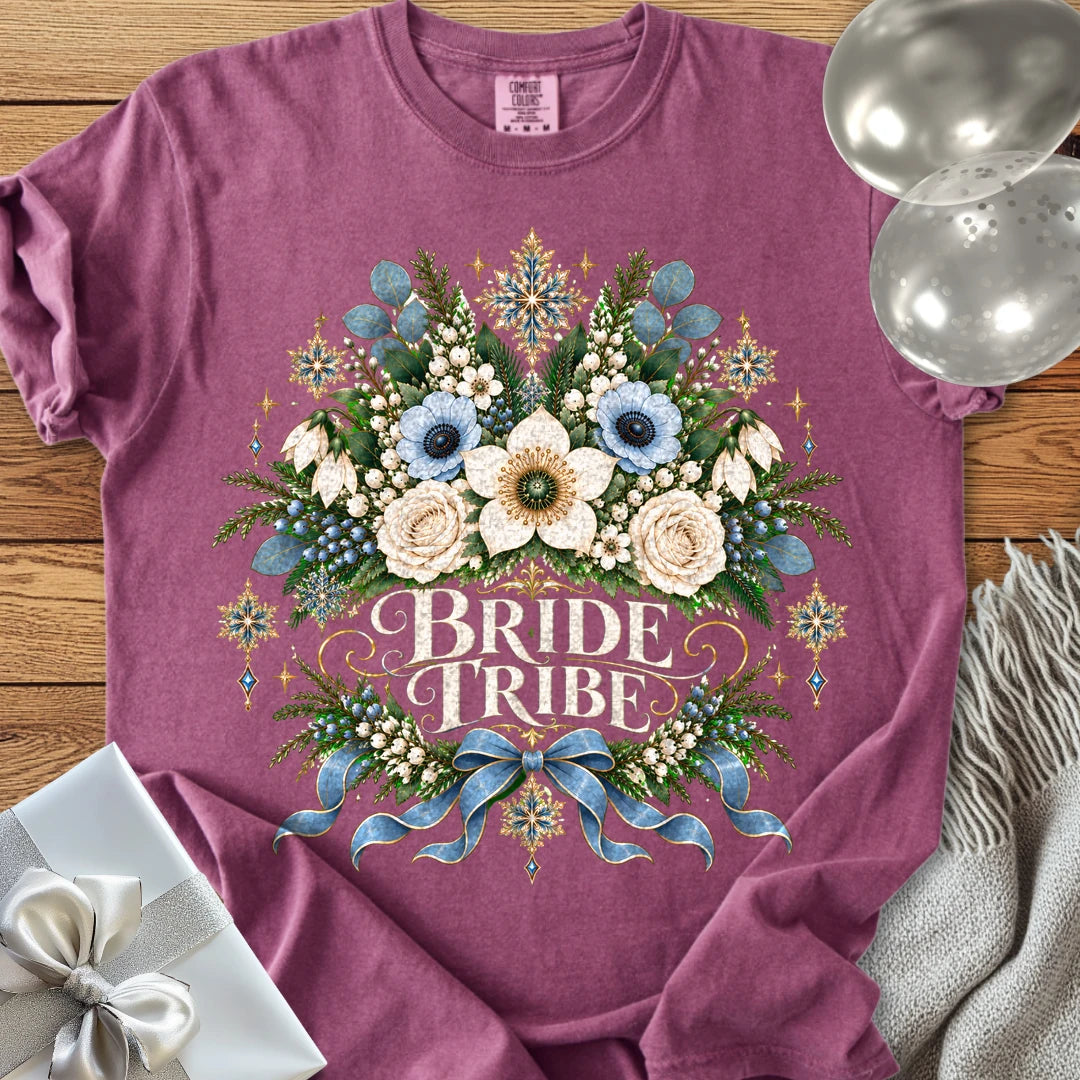 Bride Tribe - Premium Winter Botanical Wedding T-Shirt - Berry