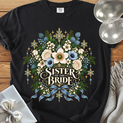 Sister of the Bride - Premium Winter Botanical Wedding T-Shirt - Black