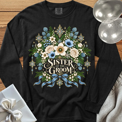 Sister of the Groom - Premium Winter Botanical Wedding Long Sleeve T-Shirt - Black