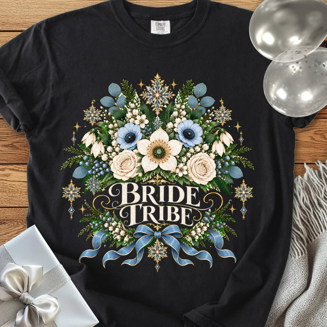 Bride Tribe - Premium Winter Botanical Wedding T-Shirt - Black
