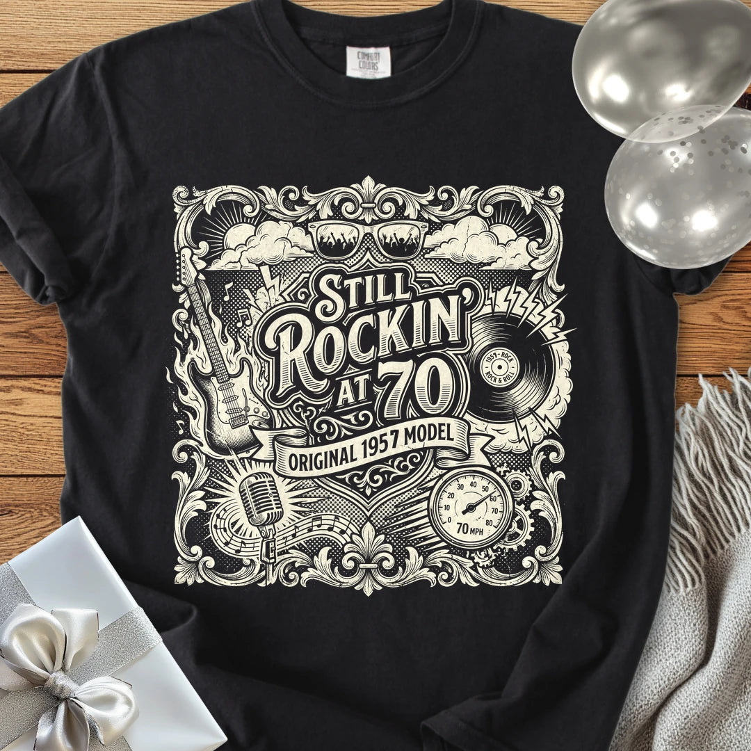 Still Rockin' at 70, Original 1957 Model - Premium 70th Birthday T-Shirt - Black