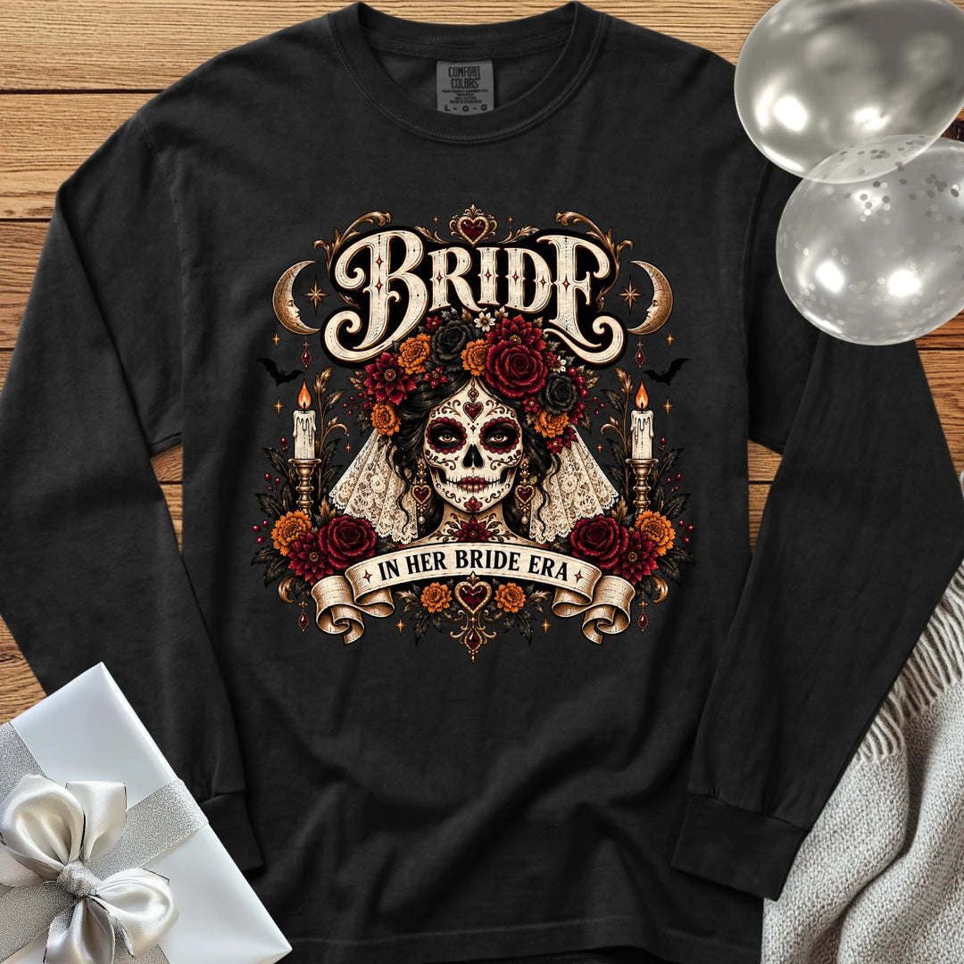 Bride, In Her Bride Era - Premium Halloween Wedding Long Sleeve T-Shirt - Black