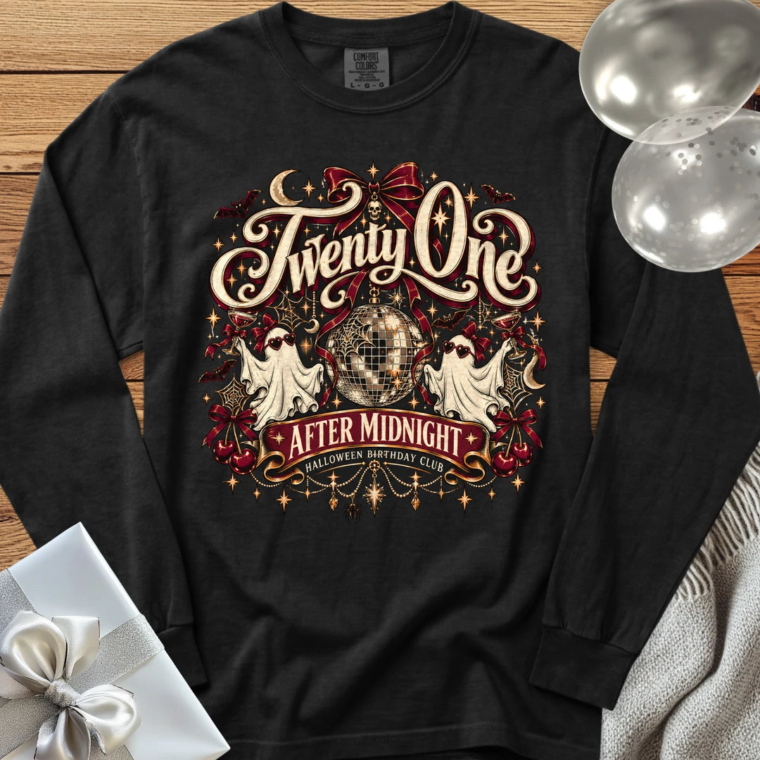 Twenty One After Midnight, Halloween Birthday Club - Premium Halloween 21st Birthday Long Sleeve T-Shirt - Black