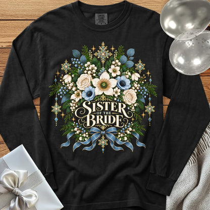 Sister of the Bride - Premium Winter Botanical Wedding Long Sleeve T-Shirt - Black