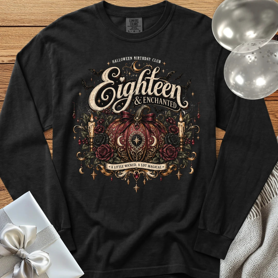 Eighteen & Enchanted - Premium Halloween 18th Birthday Long Sleeve T-Shirt - Black