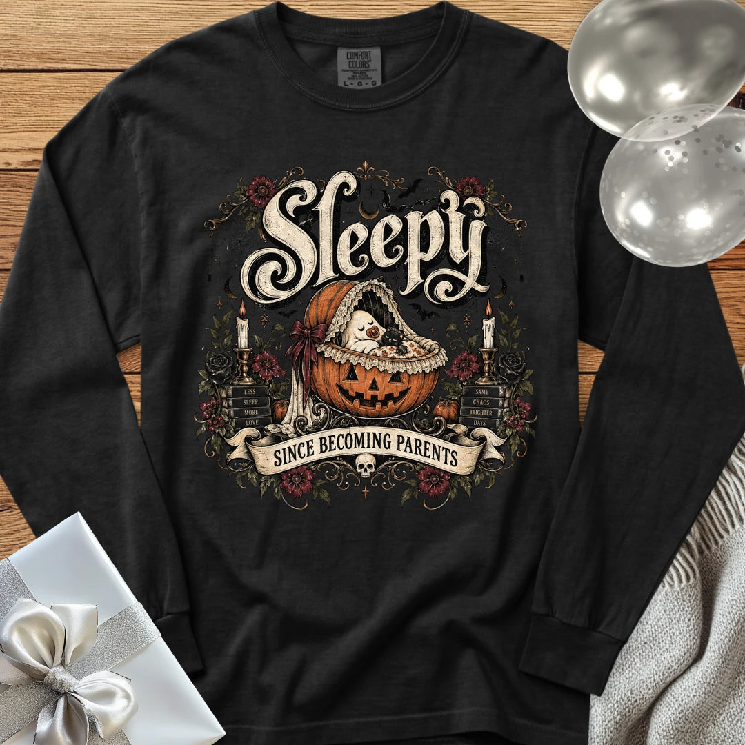 Sleepy Since Becoming Parents - Premium Parenting Halloween Long Sleeve T-Shirt - Black