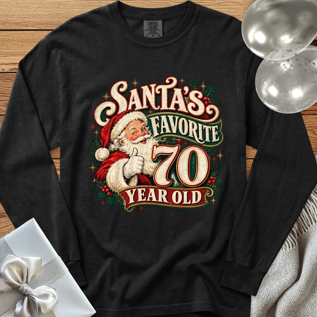 Santa’s Favorite 70 Year Old - Premium Christmas 70th Birthday Long Sleeve T-Shirt - Black