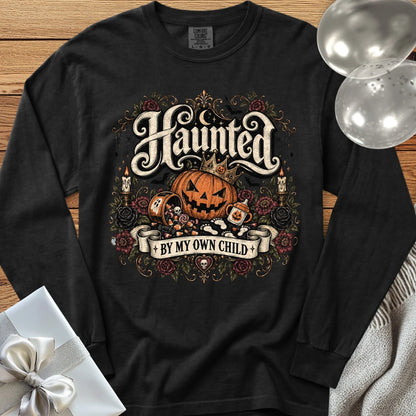 Haunted By My Own Child - Premium Halloween Parenting Long Sleeve T-Shirt - Black