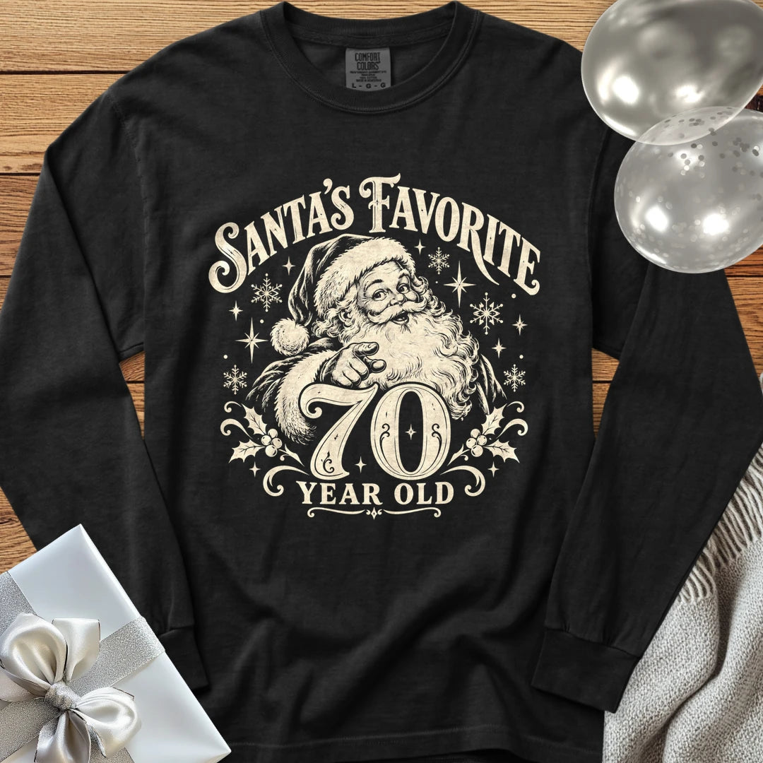 Santa’s Favorite 70-Year-Old - Premium Christmas 70th Birthday Long Sleeve T-Shirt - Black