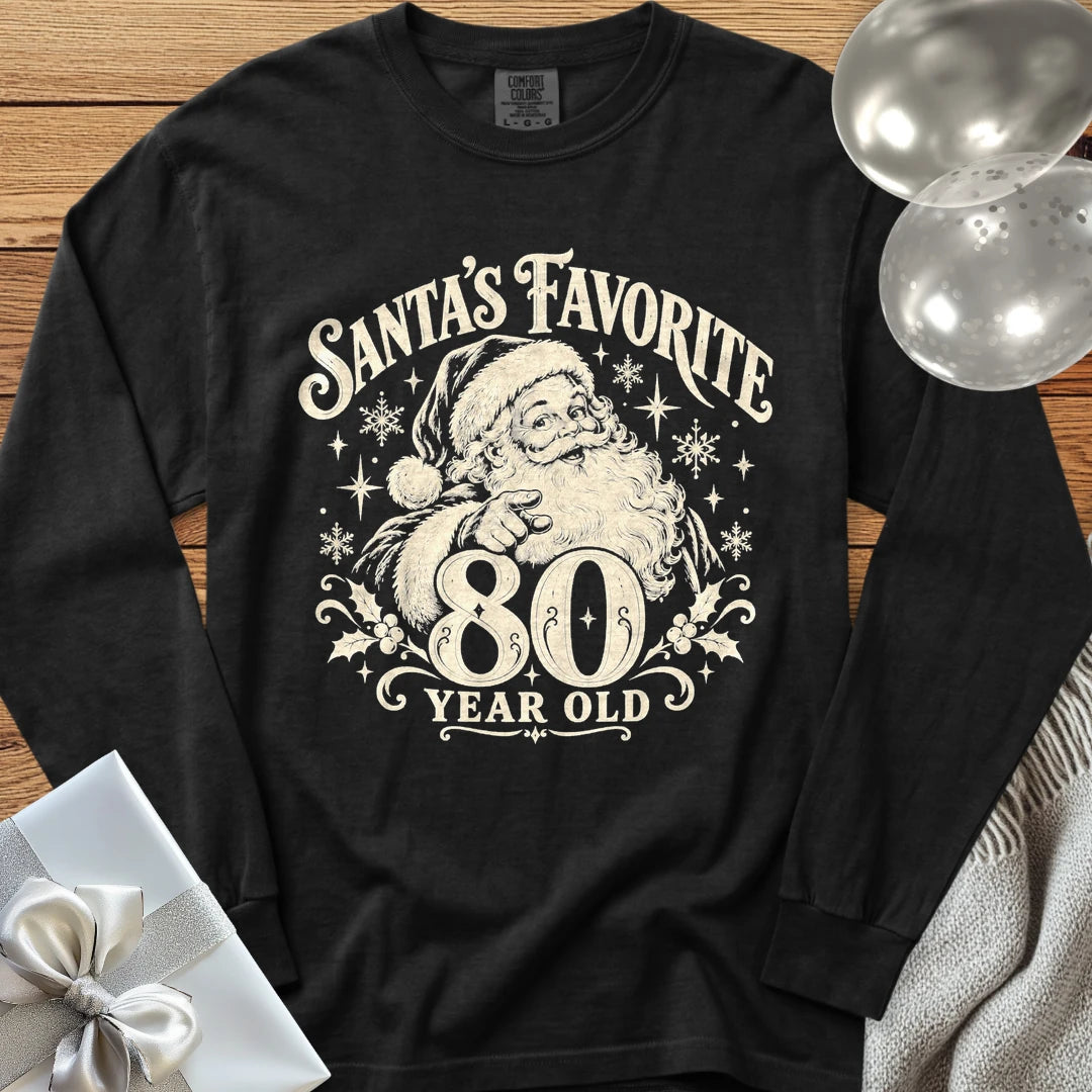 Santa’s Favorite 80-Year-Old - Premium Christmas 80th Birthday Long Sleeve T-Shirt - Black
