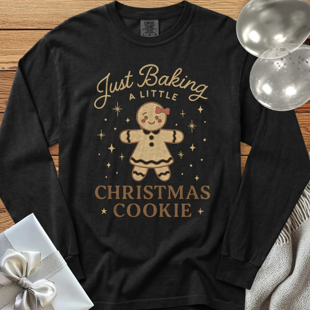 Just Baking a Little Christmas Cookie - Premium Christmas Pregnancy Long Sleeve T-Shirt - Black