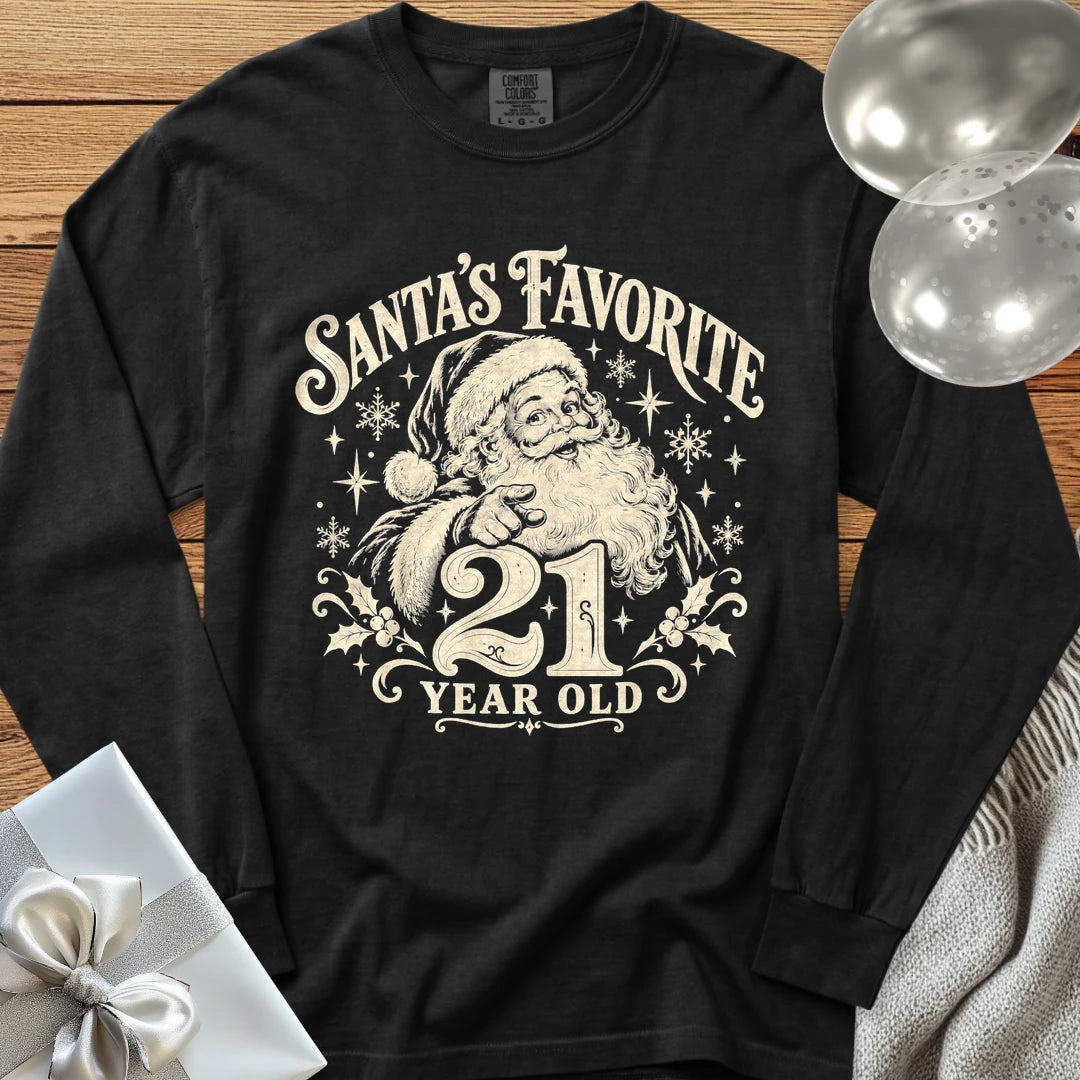 Santa’s Favorite 21-Year-Old - Premium Christmas 21st Birthday Long Sleeve T-Shirt - Black