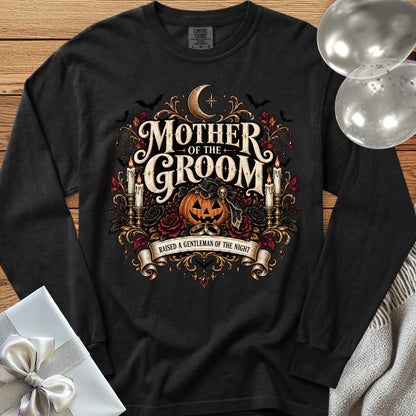 Mother of the Groom, Raised a Gentleman of the Night - Premium Halloween Wedding Long Sleeve T-Shirt - Black