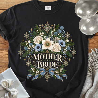 Mother of the Bride - Premium Winter Botanical Wedding T-Shirt - Black