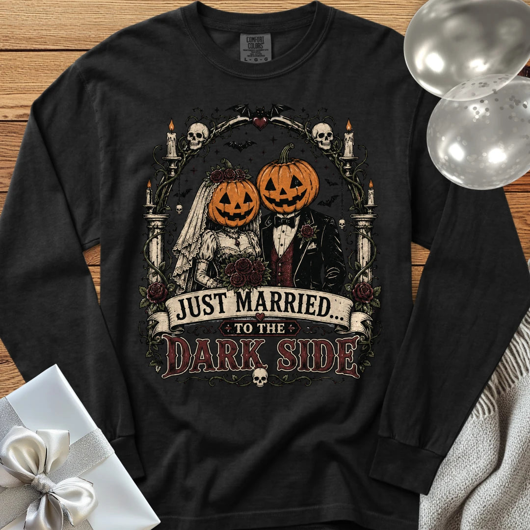 Just Married to the Dark Side - Premium Halloween Wedding Long Sleeve T-Shirt - Black
