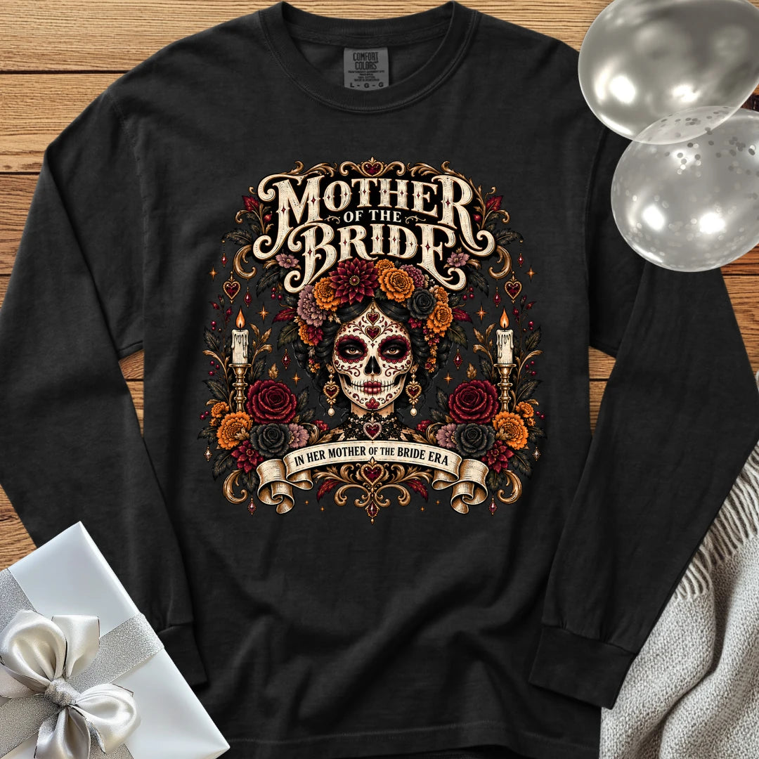 Mother of the Bride, In Her Mother of the Bride Era - Premium Halloween Wedding Long Sleeve T-Shirt - Black