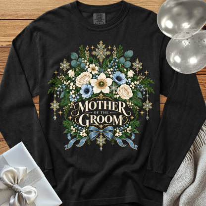 Mother of the Groom - Premium Winter Botanical Wedding Long Sleeve T-Shirt - Black