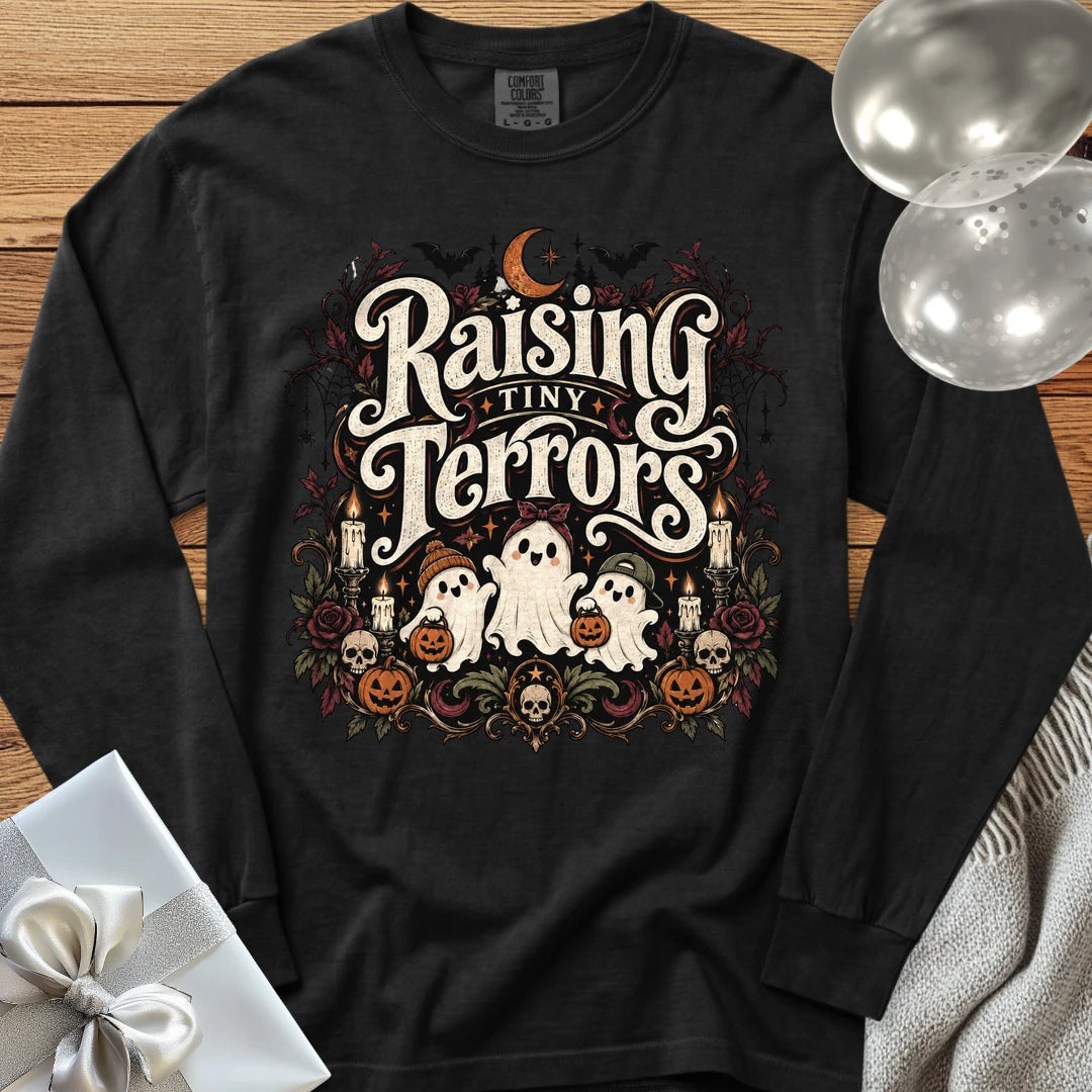 Raising Tiny Terrors - Premium Halloween Long Sleeve T-Shirt - Black