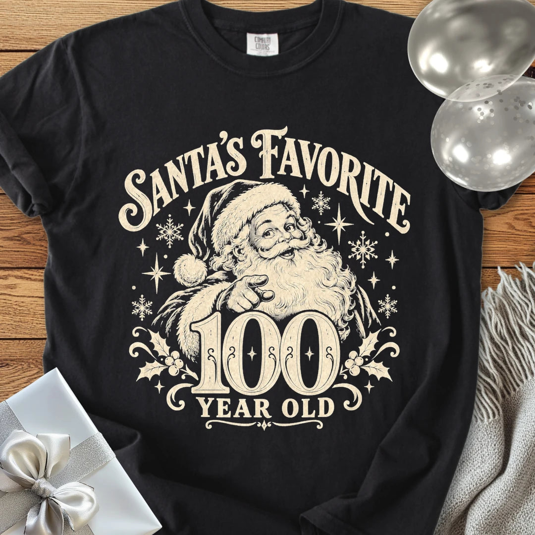 Santa’s Favorite 100-Year-Old - Premium Christmas 100th Birthday T-Shirt - Black