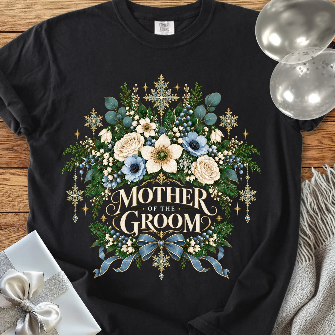 Mother of the Groom - Premium Winter Botanical Wedding T-Shirt - Black