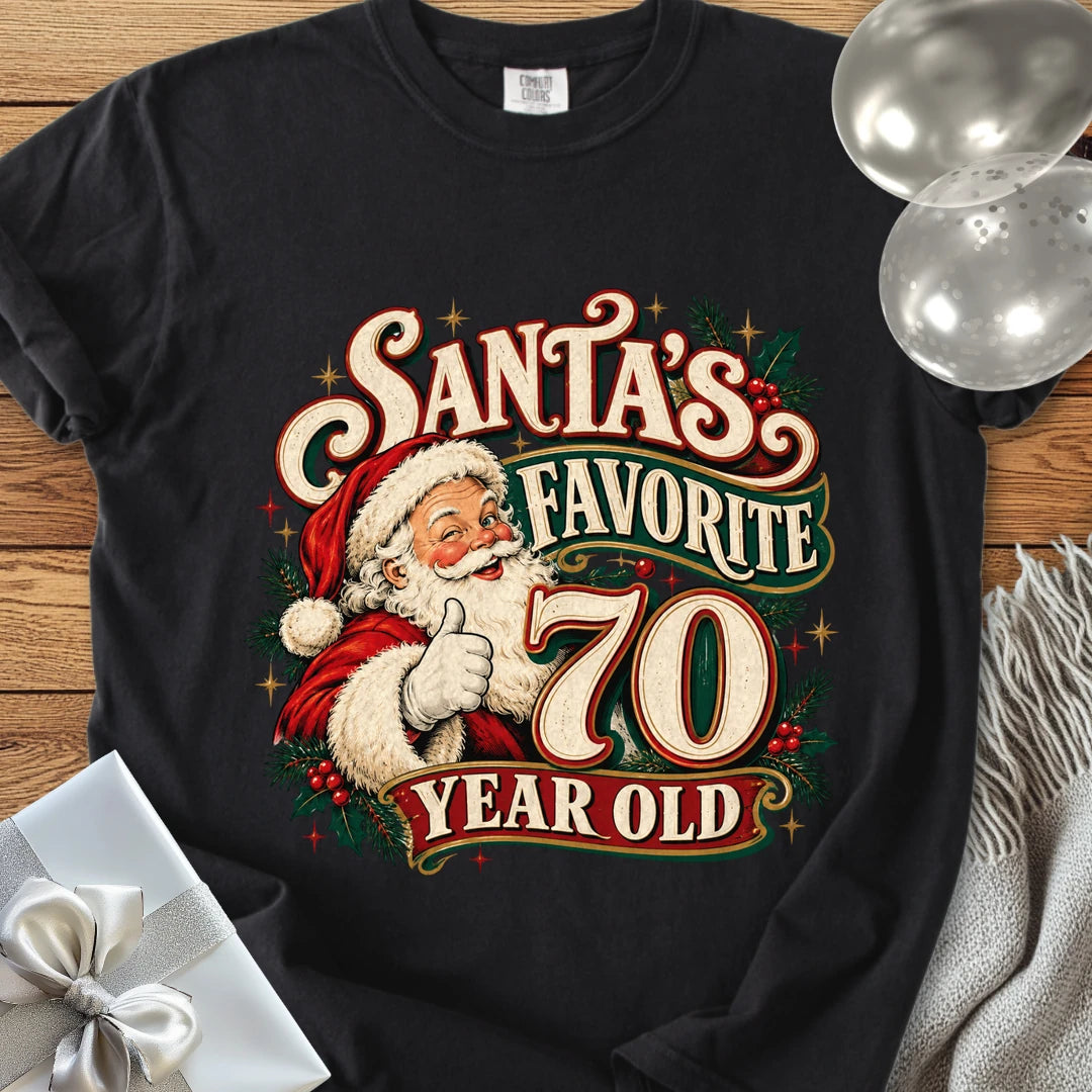 Santa’s Favorite 70 Year Old - Premium Christmas 70th Birthday T-Shirt - Black