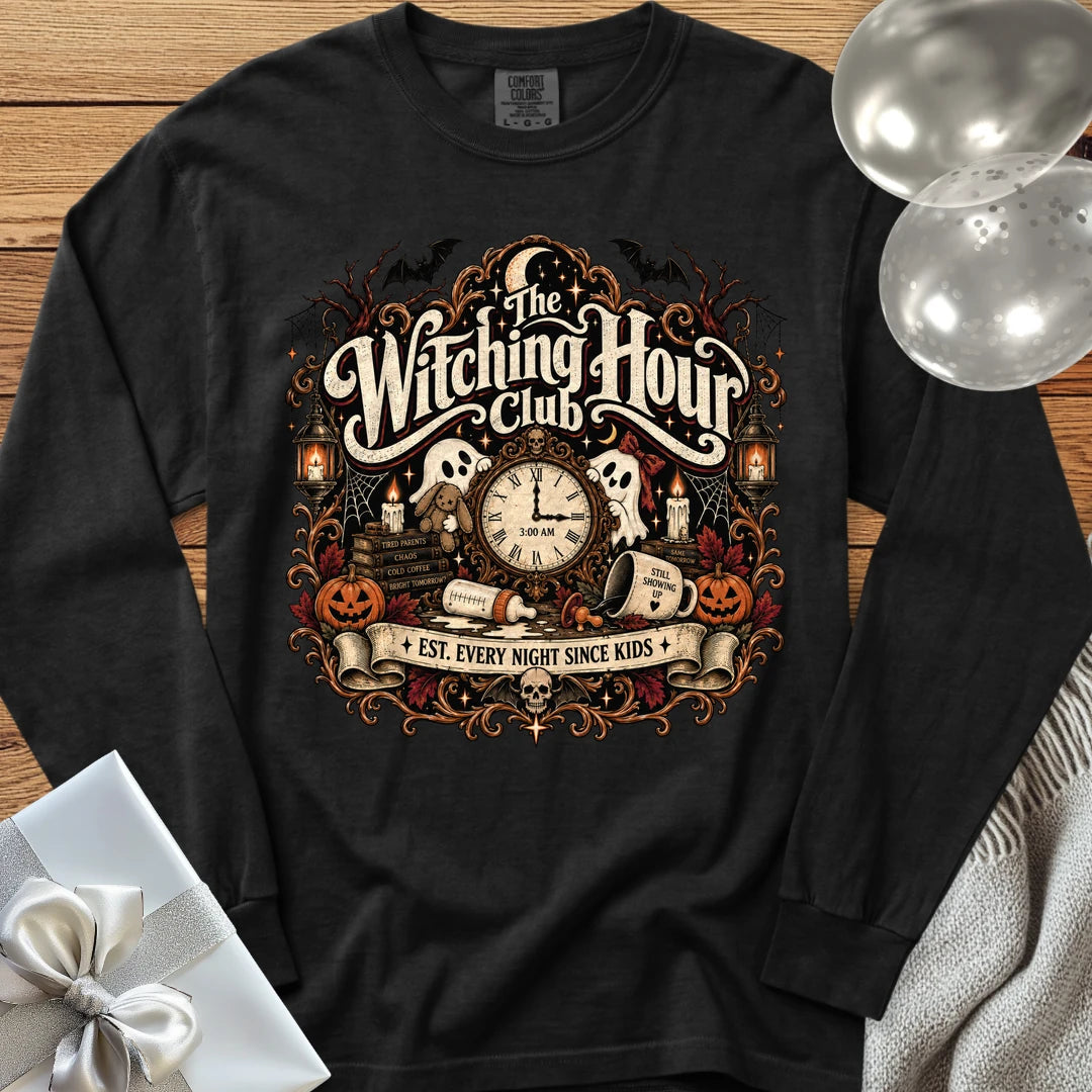 Witching Hour Club, Est. Every Night Since Kids - Premium Halloween Parenting Long Sleeve T-Shirt - Black