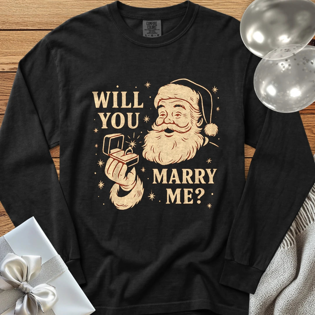 Will You Marry Me? (Santa) - Premium Christmas Proposal Long Sleeve T-Shirt - Black