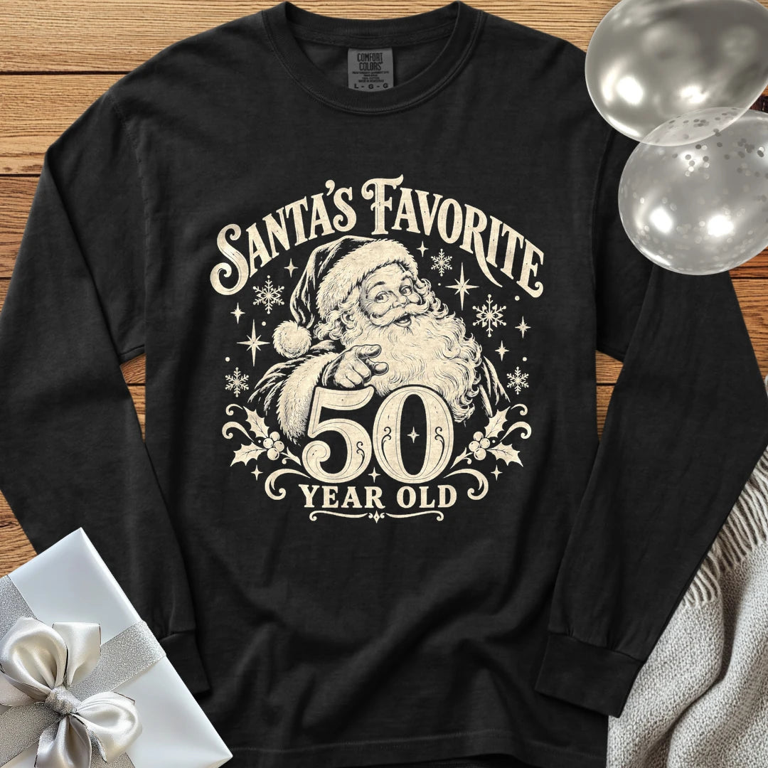 Santa’s Favorite 50-Year-Old - Premium Christmas 50th Birthday Long Sleeve T-Shirt - Black