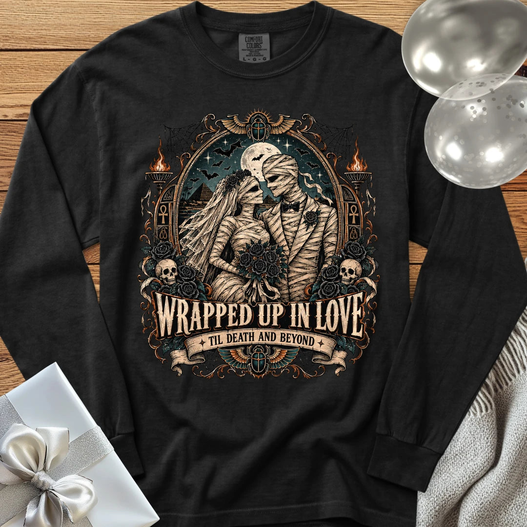 Wrapped Up in Love - Premium Halloween Wedding Long Sleeve T-Shirt - Black