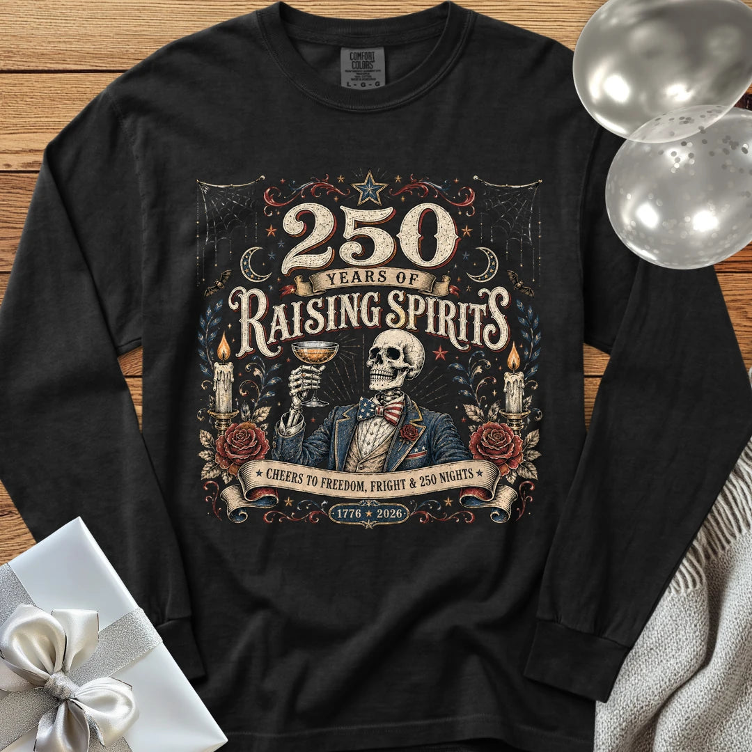 250 Years of Raising Spirits - Premium America 250 Halloween Long Sleeve T-Shirt - Black