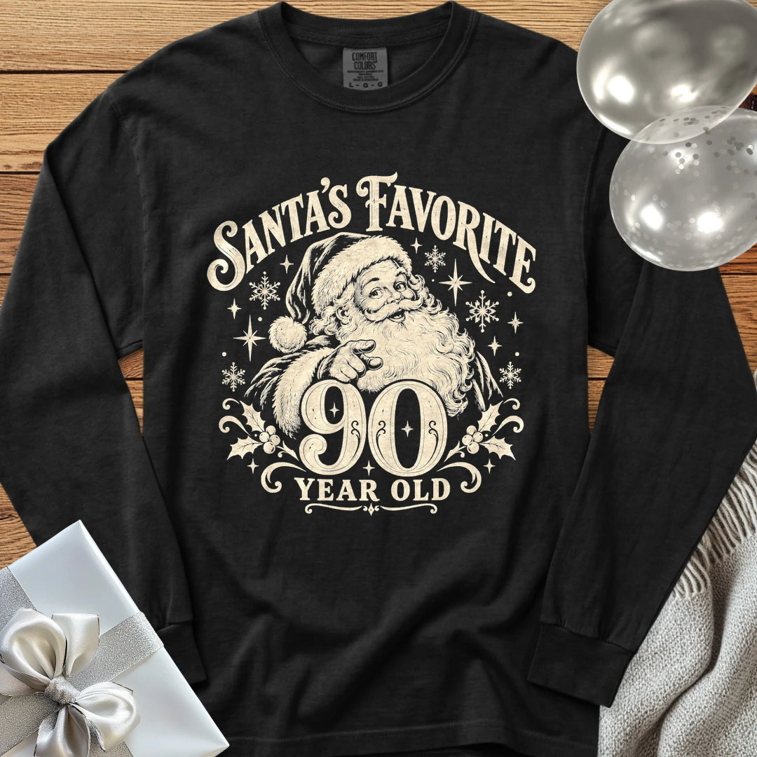 Santa’s Favorite 90-Year-Old - Premium Christmas 90th Birthday Long Sleeve T-Shirt - Black