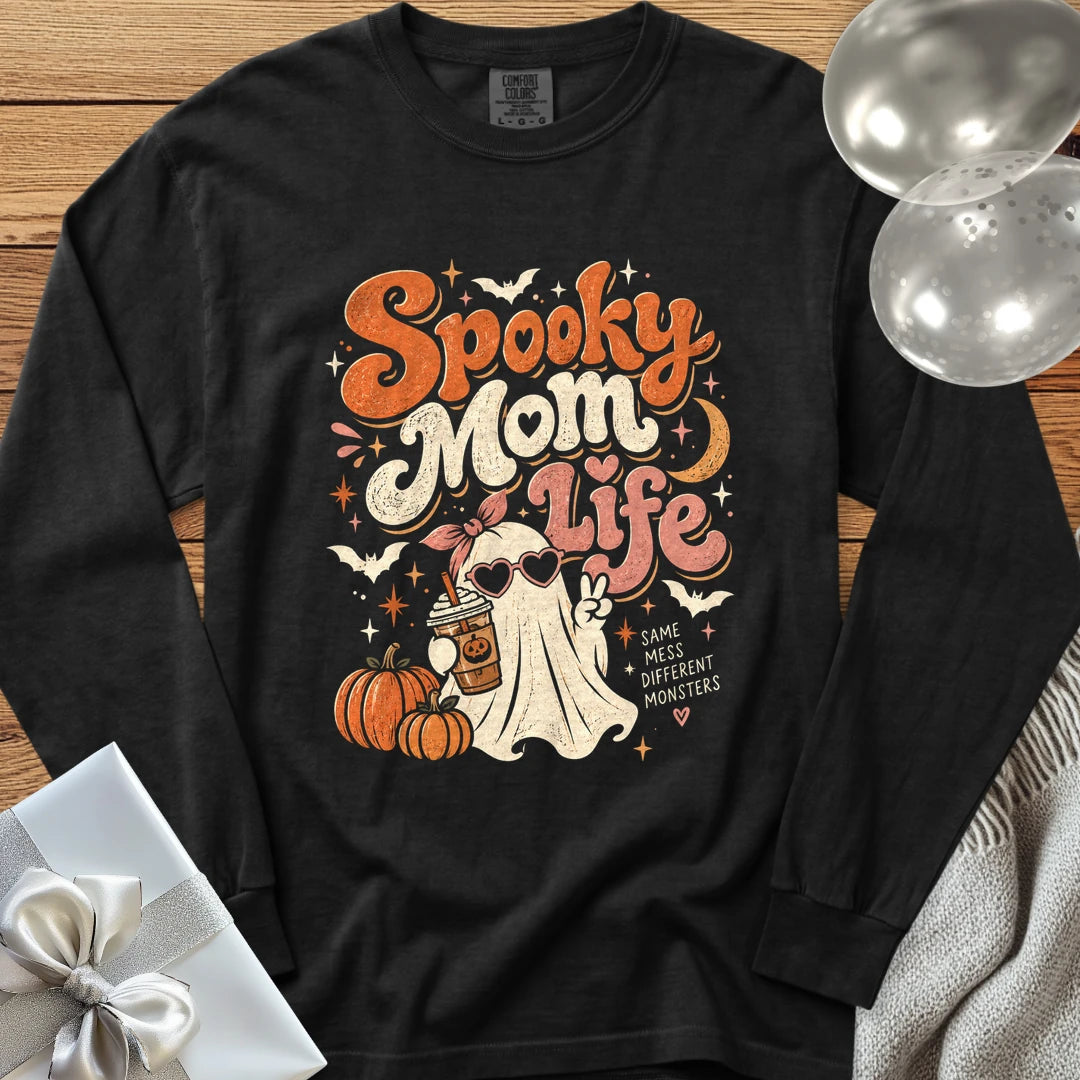 Spooky Mom Life - Premium Halloween Parenting Long Sleeve T-Shirt - Black
